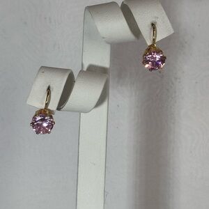 Pink Crystal Hoop 14k Gold Overlay Made w/ Swarovski Crystal .75 inch approx